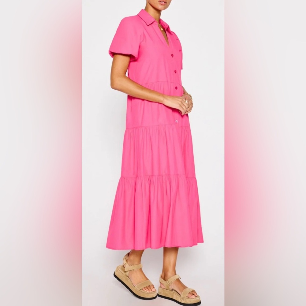 NWT [Brochu Walker] Havana Short-Sleeved Button-Up Dress Hot Pink Women’s Small - Picture 2 of 10